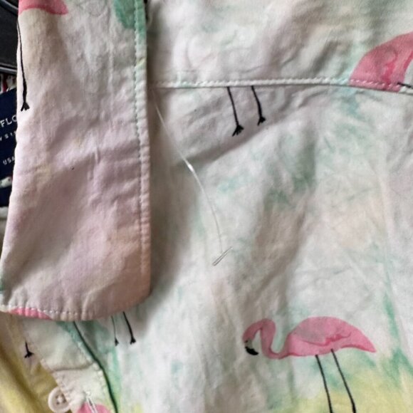 Denim & Flower NWT Tie Dyed Pink Flamingos Cotton Aloha Shirt Size Large Hawaii - Picture 5 of 8